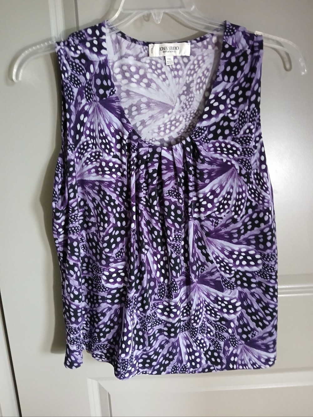 Jones Studio Purple Patterned Scoop Neck Sleeveless Blouse Tank Petite PXL EUC